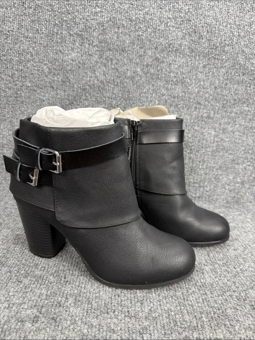 Madden Girl Black Faux Leather Ankle Booties with Buckle Straps Size 8M